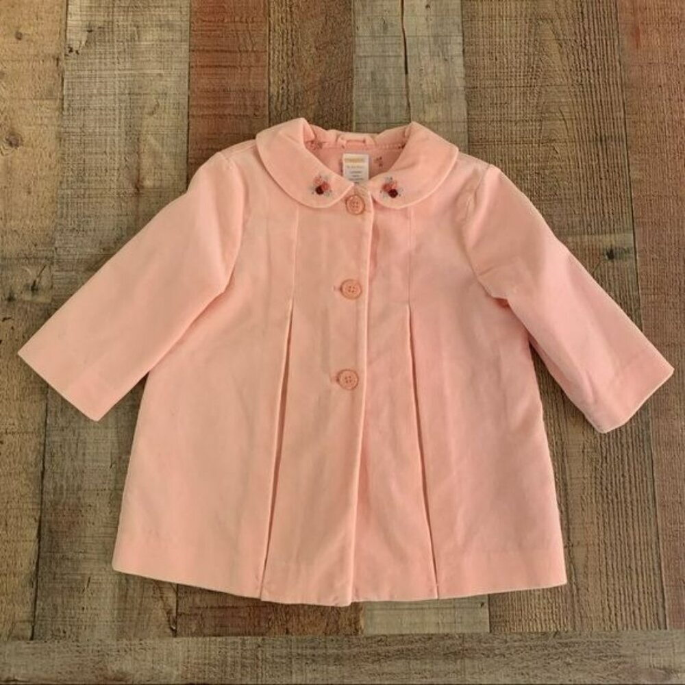 Gymboree girls velvet light pink long length collared jacket - 18-24M